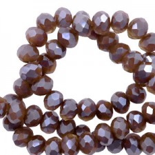 Faceted glass beads 3x2mm rondelle Ginger brown-pearl shine coating